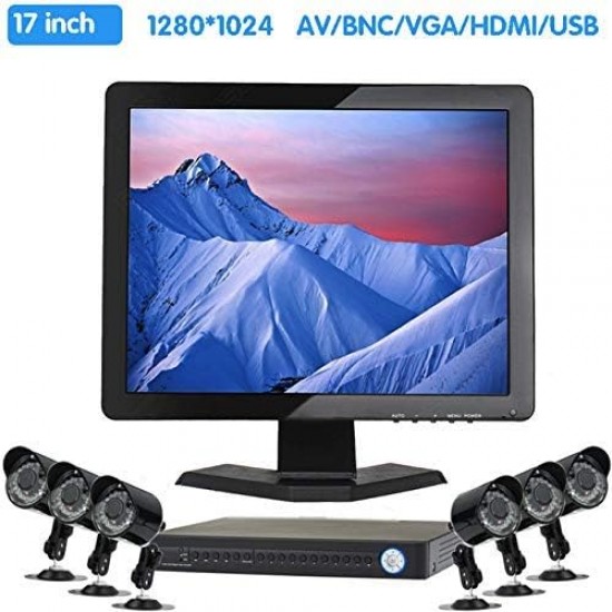 17" Inch CCTV Monitor HD 12801024 Portable Display TFT LCD Color Video Monitor with BNC HDMI VGA AV Input for FPV DVR CCTV Cam Car Monitor PC Computer Monitor Home Office Surveillance System